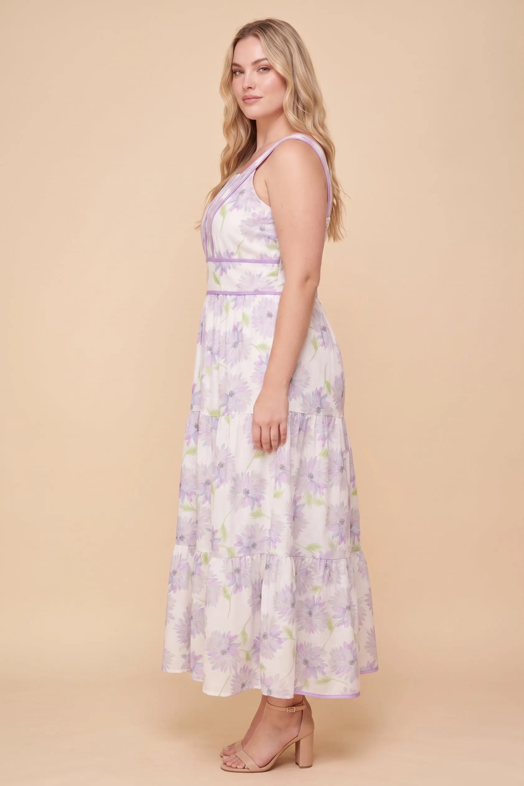 Womens Contrast Piped Soft Floral Tank Dress sold by Hayden product image thumbnail 5