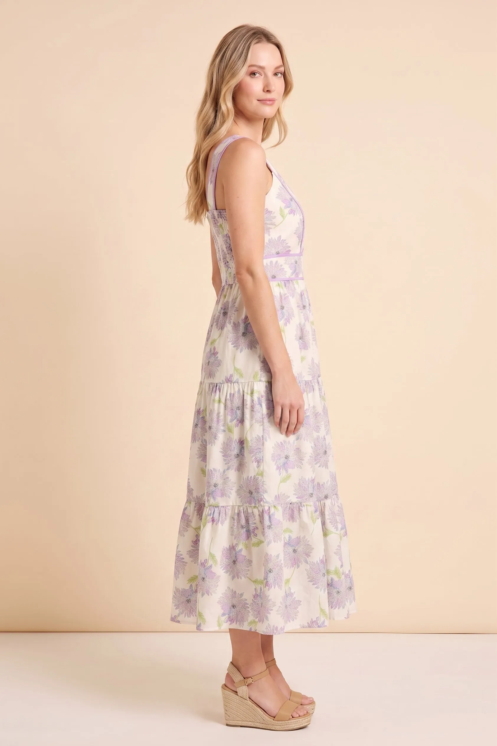 Womens Contrast Piped Soft Floral Tank Dress sold by Hayden product image thumbnail 2