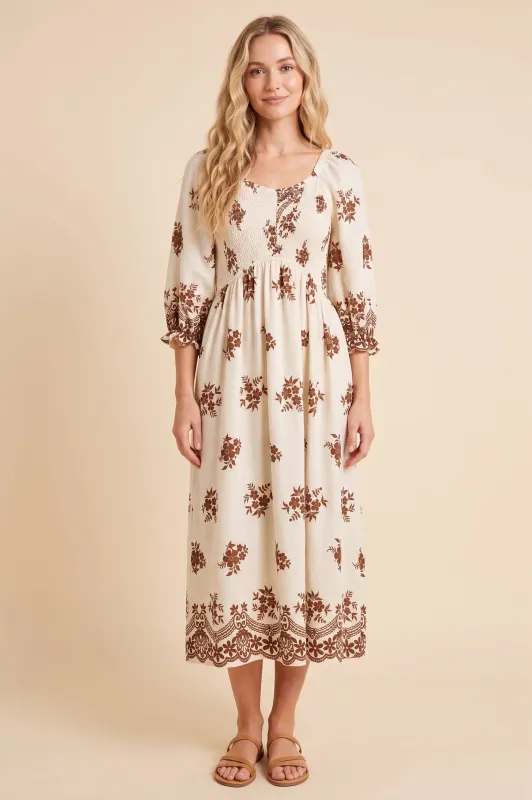 Womens Bordered Block Print Smocked Dress made by Hayden