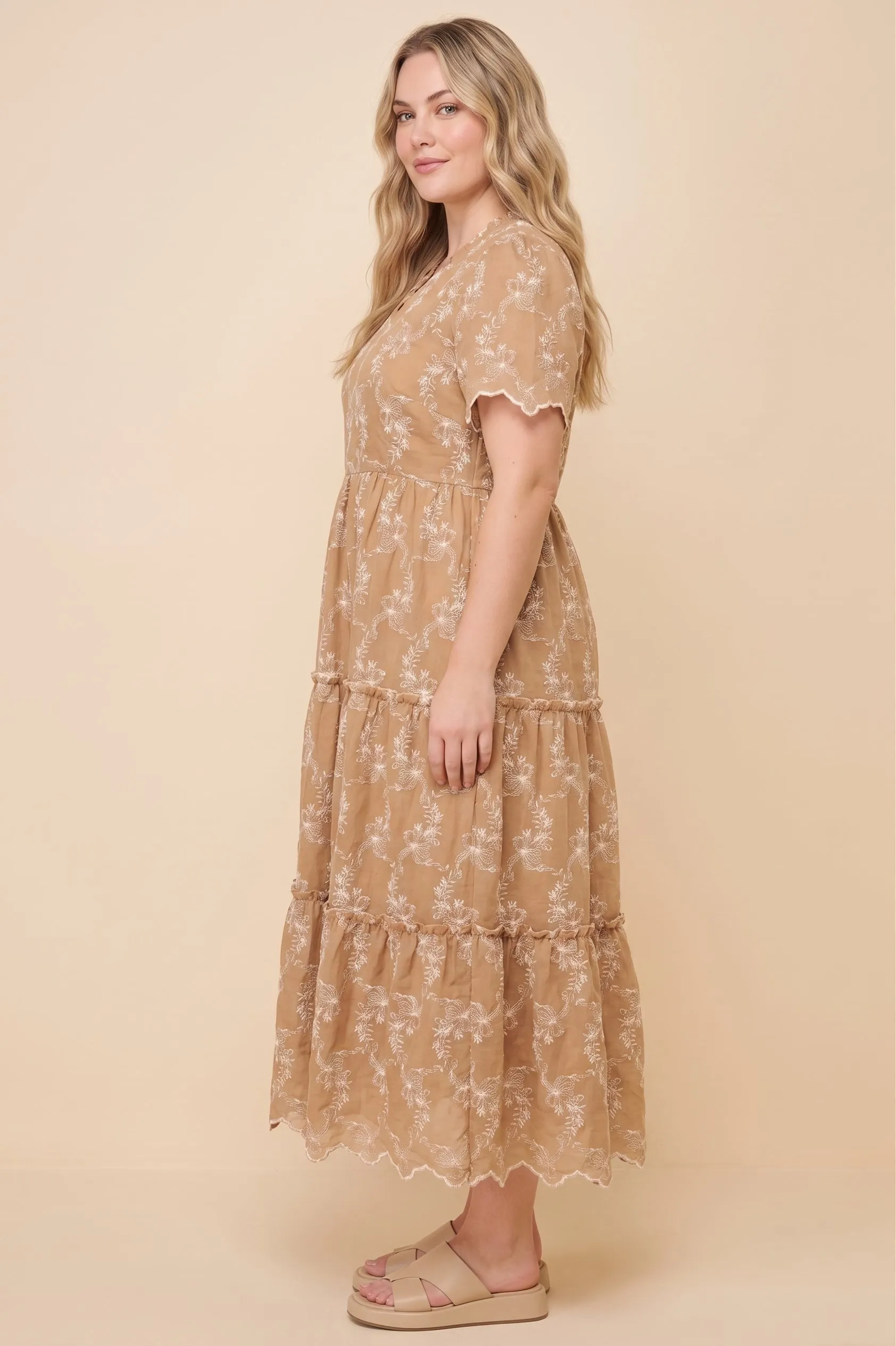 Womens Embroidered Scallop Hem V Neck Dress sold by Hayden product image thumbnail 5