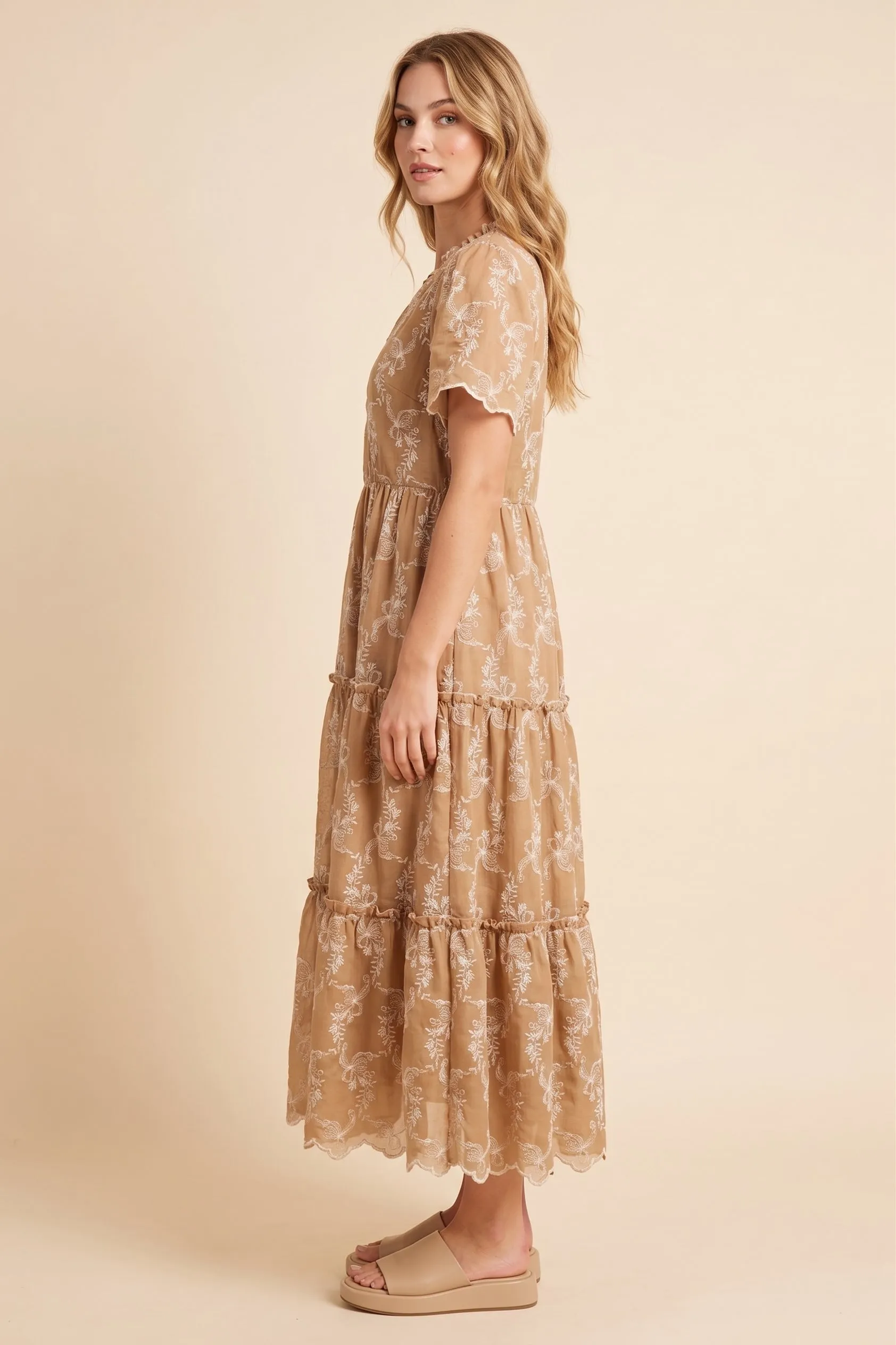 Womens Embroidered Scallop Hem V Neck Dress sold by Hayden product image thumbnail 2