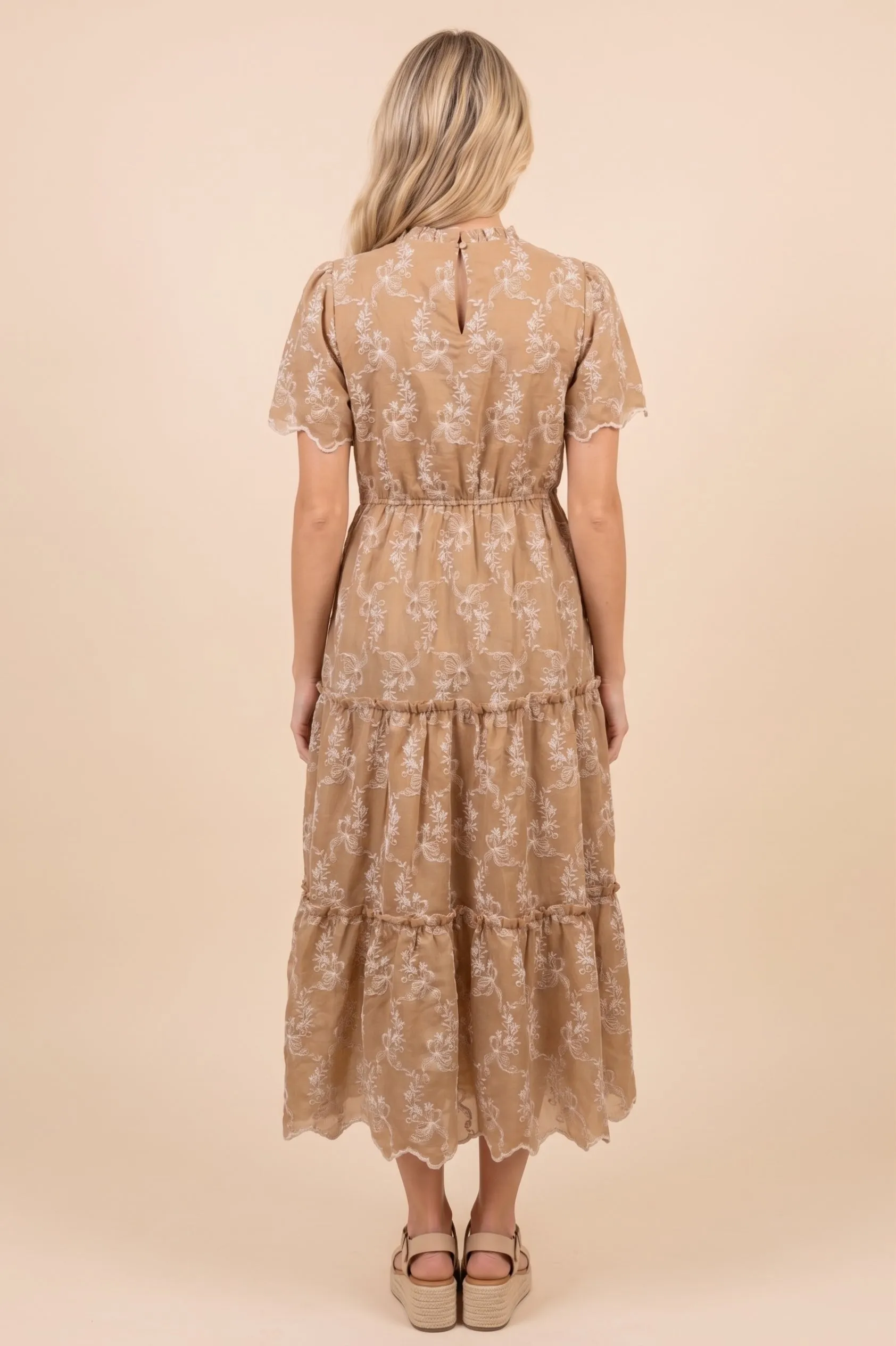 Womens Embroidered Scallop Hem V Neck Dress sold by Hayden product image thumbnail 3