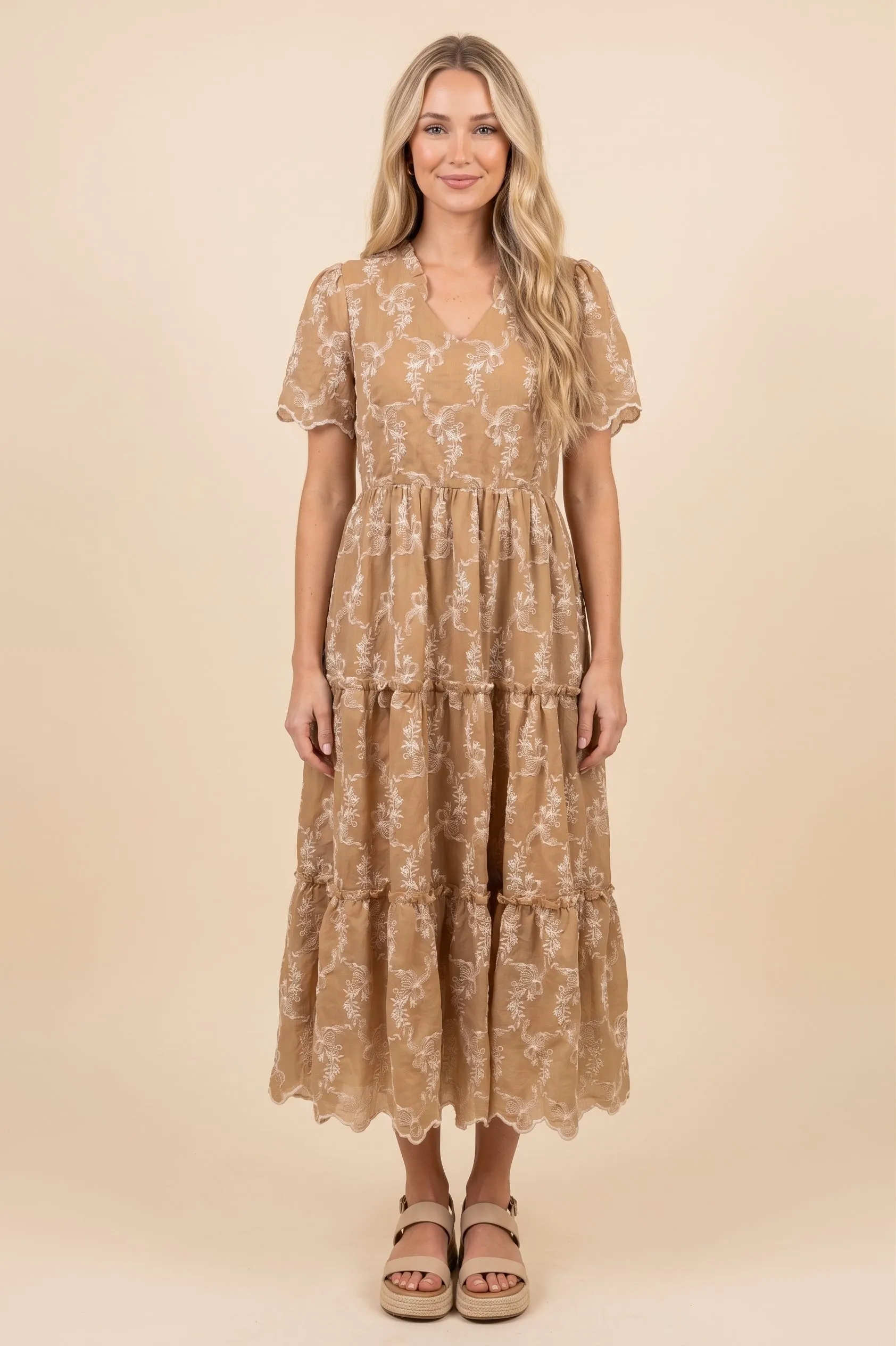 Womens Embroidered Scallop Hem V Neck Dress sold by Hayden