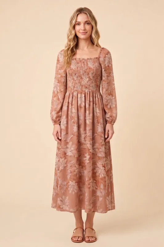 Womens Smock Detailed Ruffled Floral Dress made by Hayden