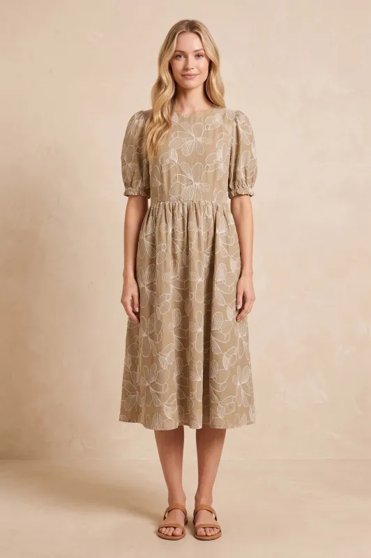 Womens Floral Embroidered Puff Sleeve Dress made by Hayden