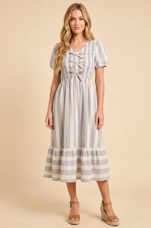 Womens Textured Striped Bow And Smock Dress made by Hayden