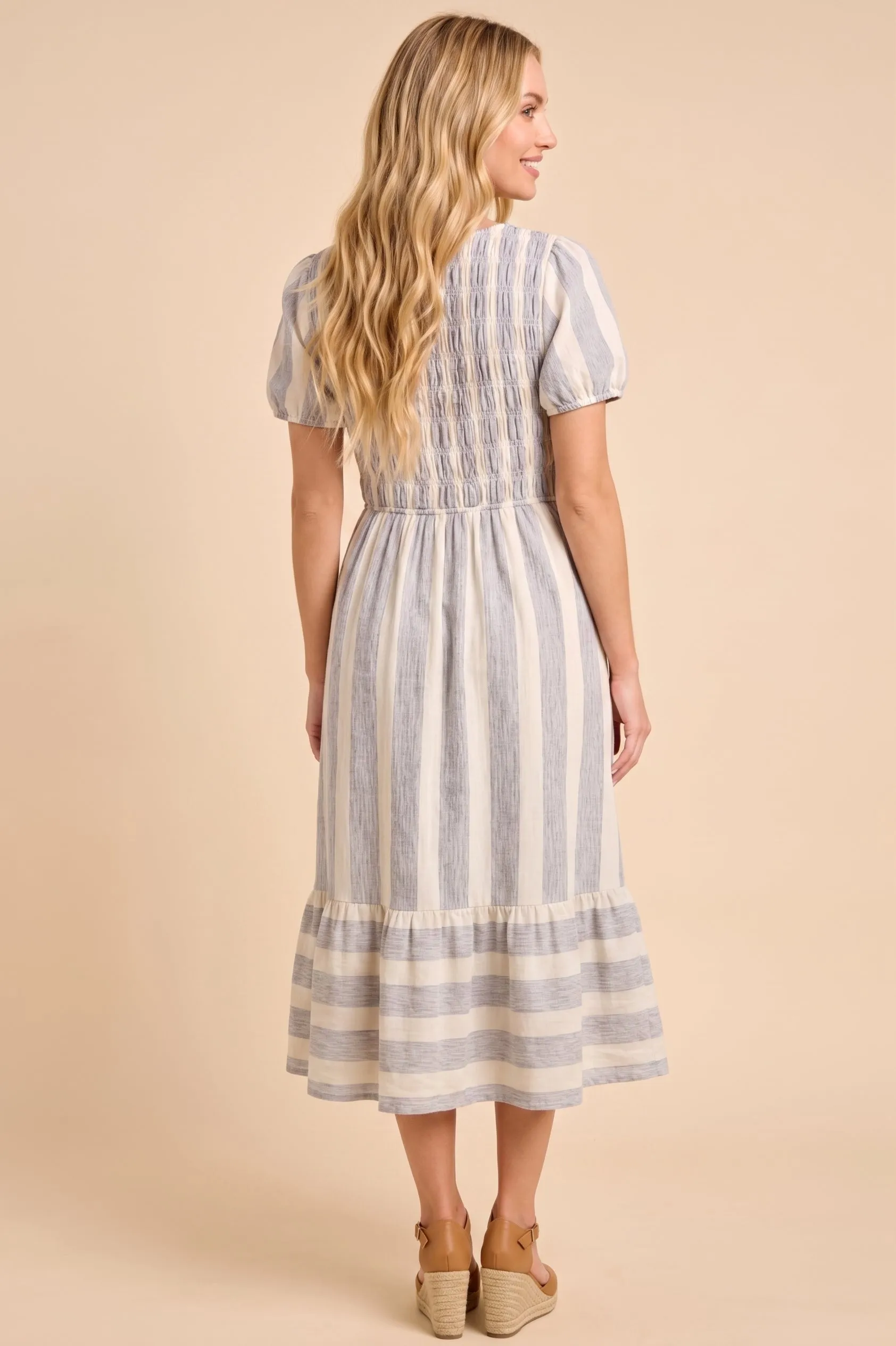 Womens Textured Striped Bow And Smock Dress sold by Hayden product image thumbnail 3