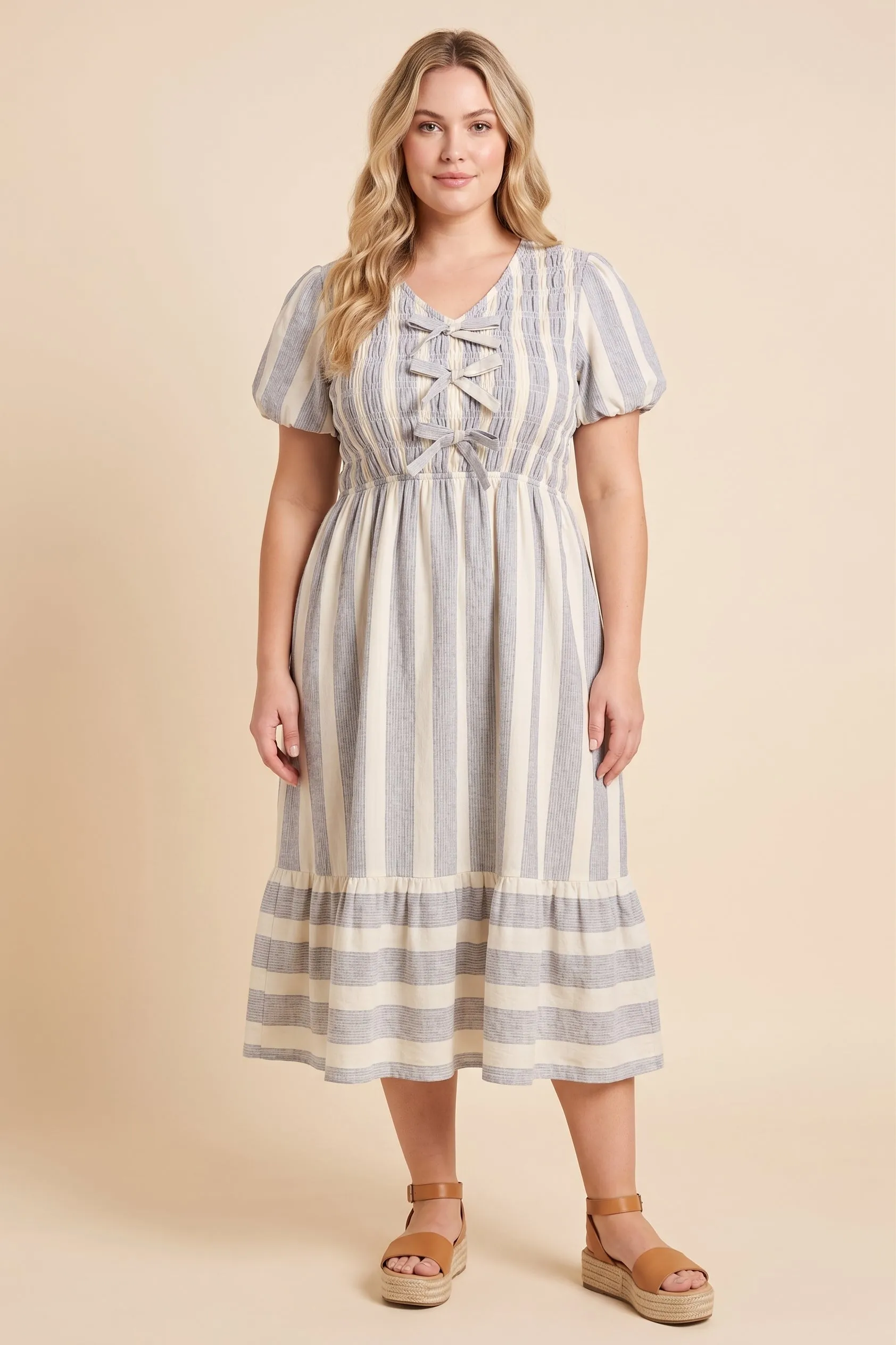 Womens Textured Striped Bow And Smock Dress sold by Hayden product image thumbnail 4