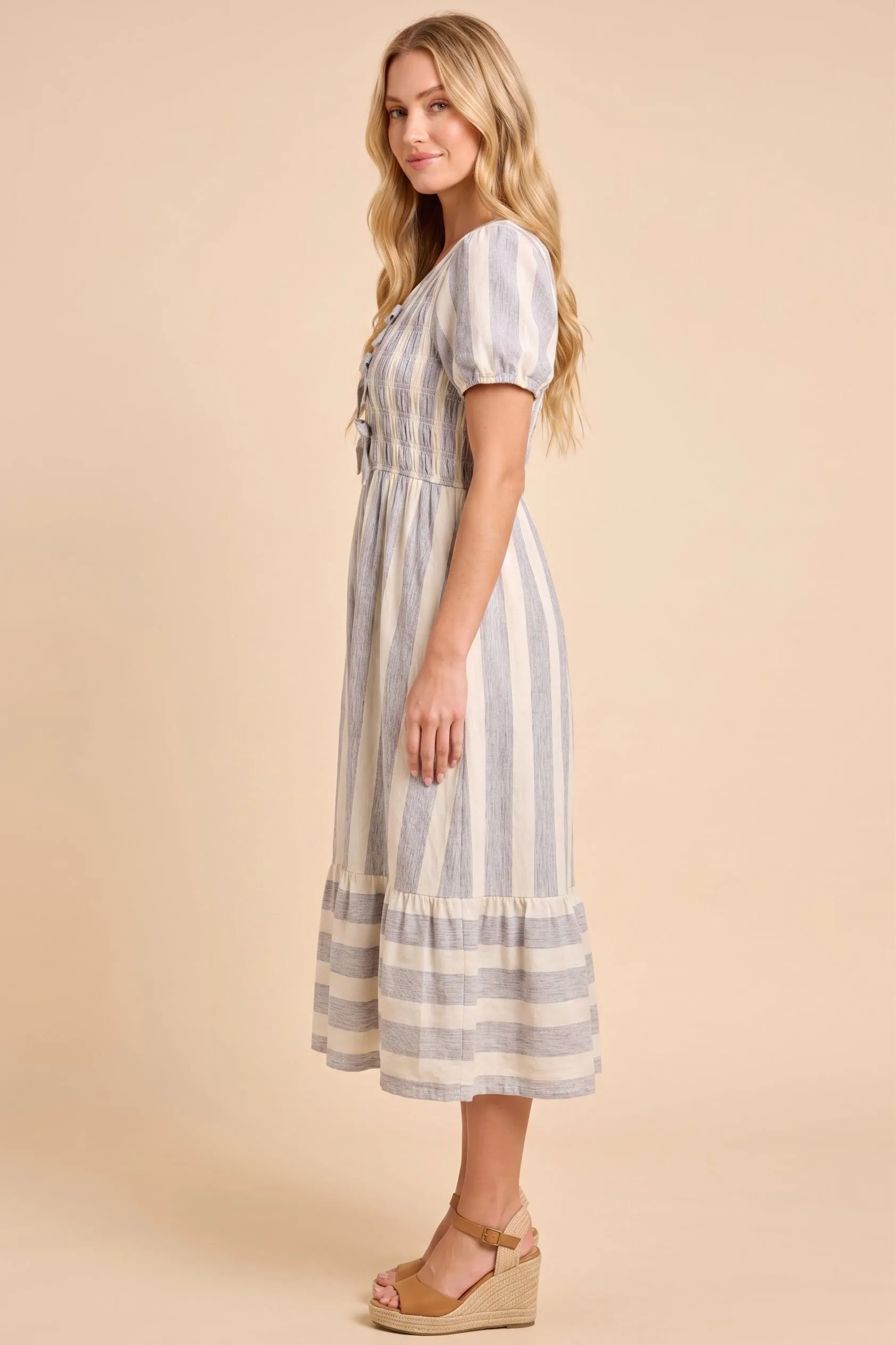 Womens Textured Striped Bow And Smock Dress sold by Hayden product image thumbnail 2