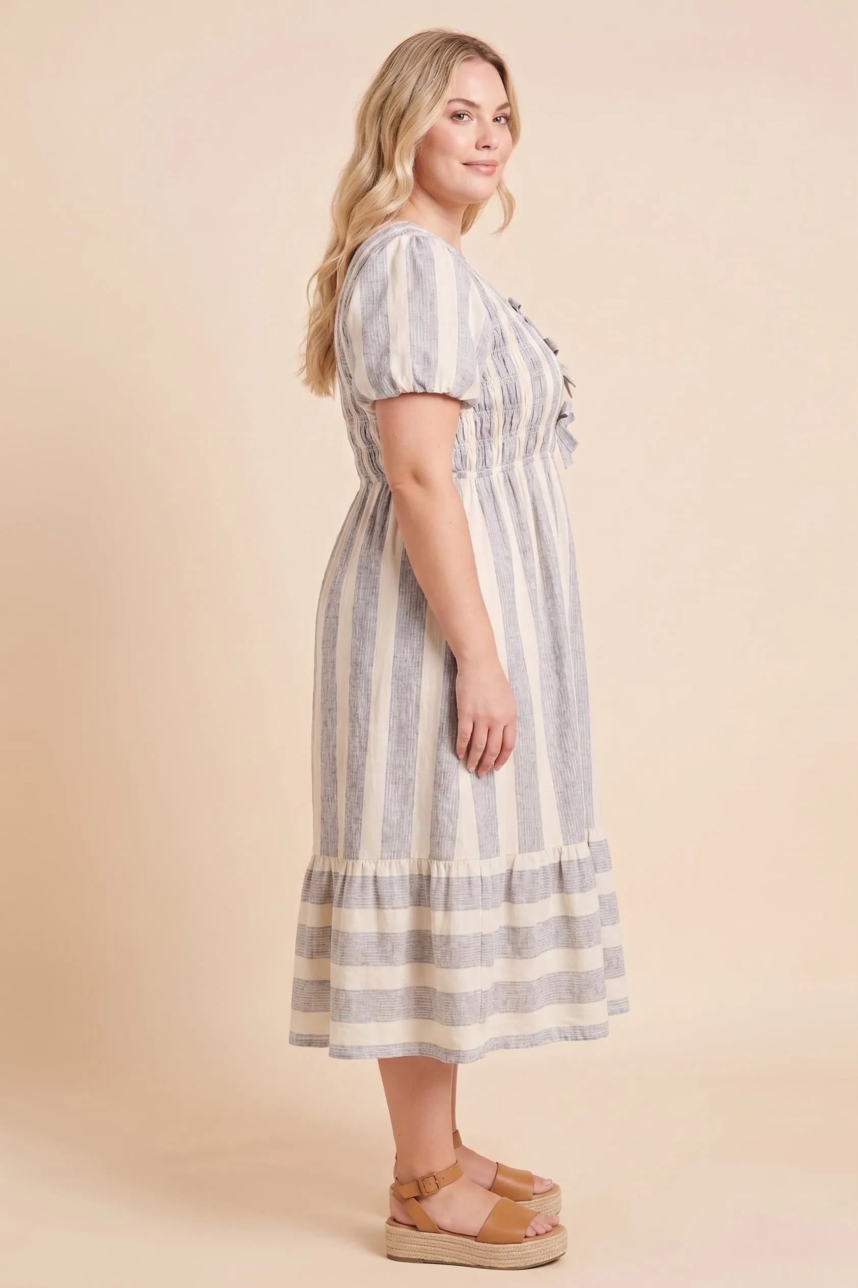 Womens Textured Striped Bow And Smock Dress sold by Hayden product image thumbnail 5