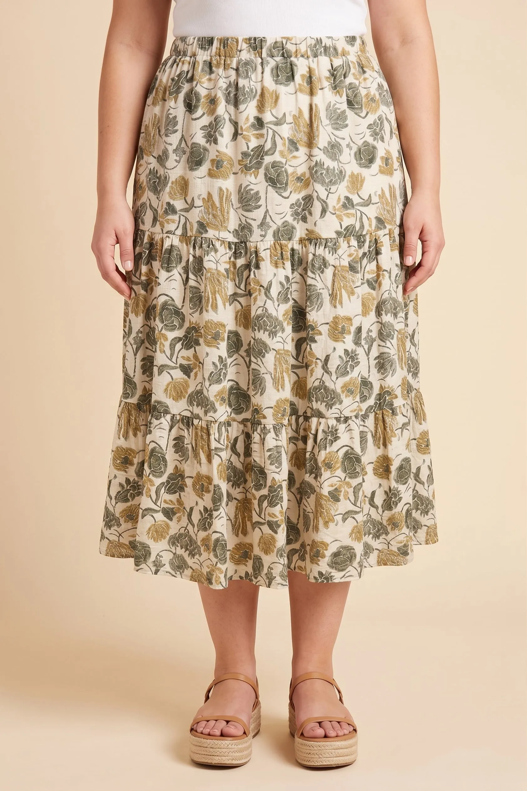 Womens Floral Print Tiered Midi Skirt sold by Hayden product image thumbnail 4