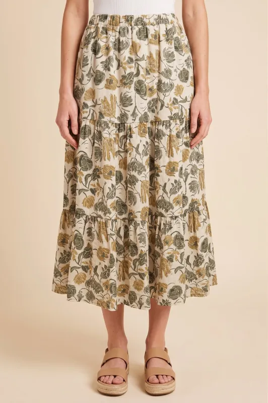 Womens Floral Print Tiered Midi Skirt made by Hayden