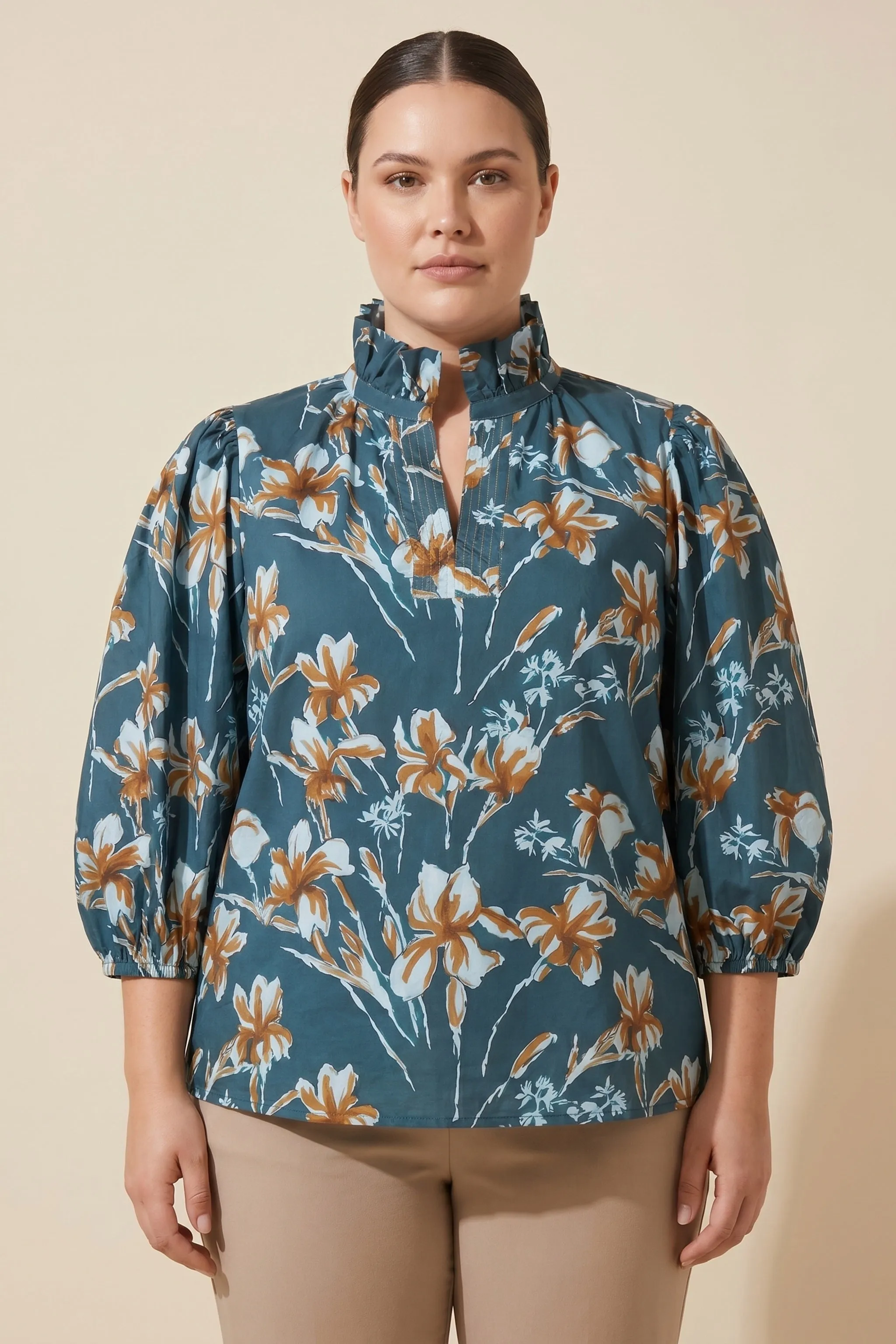 Womens Floral Print High Ruffled Neck Top sold by Hayden product image thumbnail 4