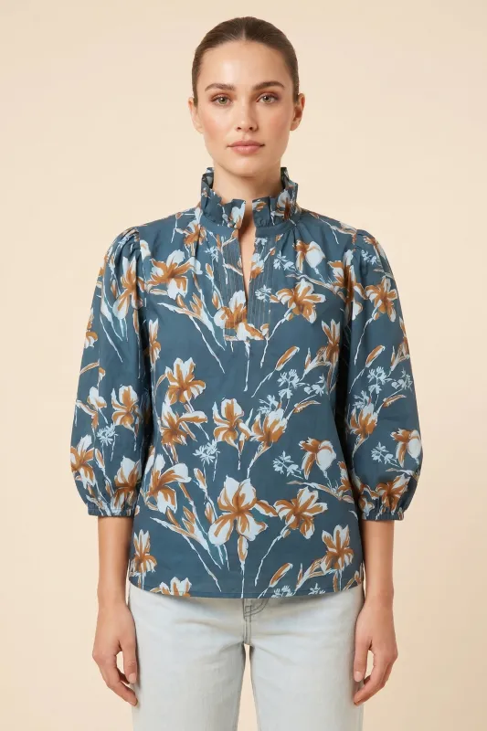 Womens Floral Print High Ruffled Neck Top made by Hayden