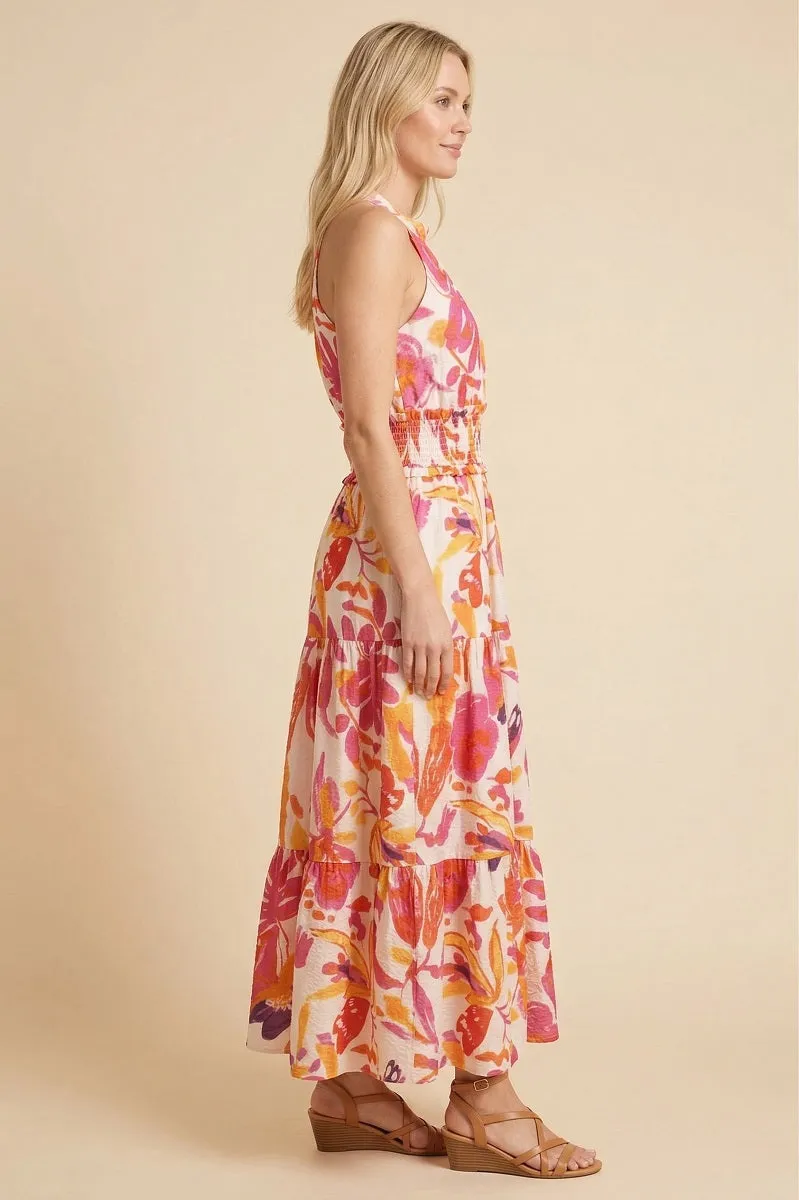 Womens Smocked Waist Resort Floral Hatler Neck Dress sold by Hayden product image thumbnail 2
