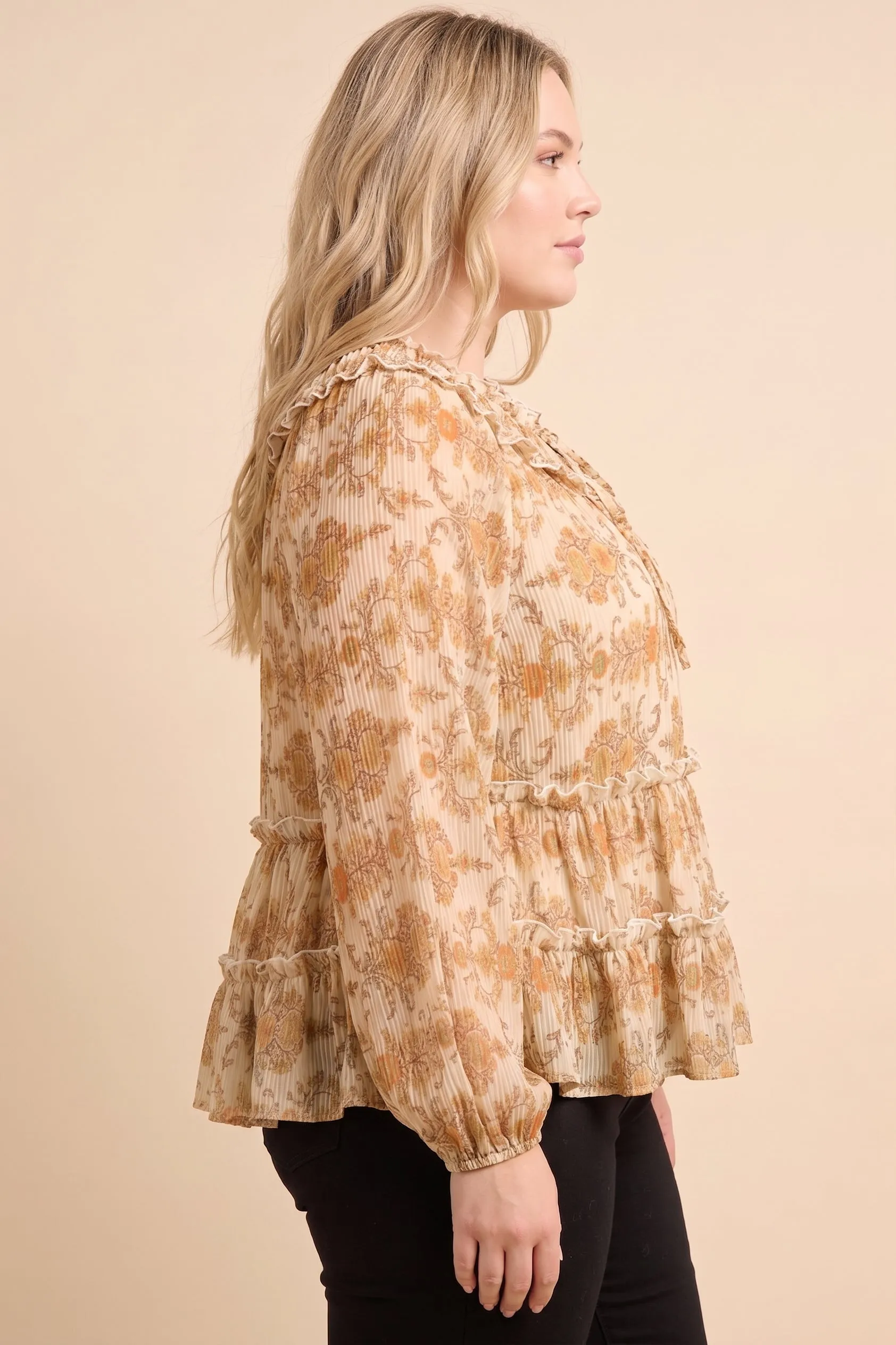 Womens Textured Vintage Floral Ruffle Detail Blouse sold by Hayden product image thumbnail 5