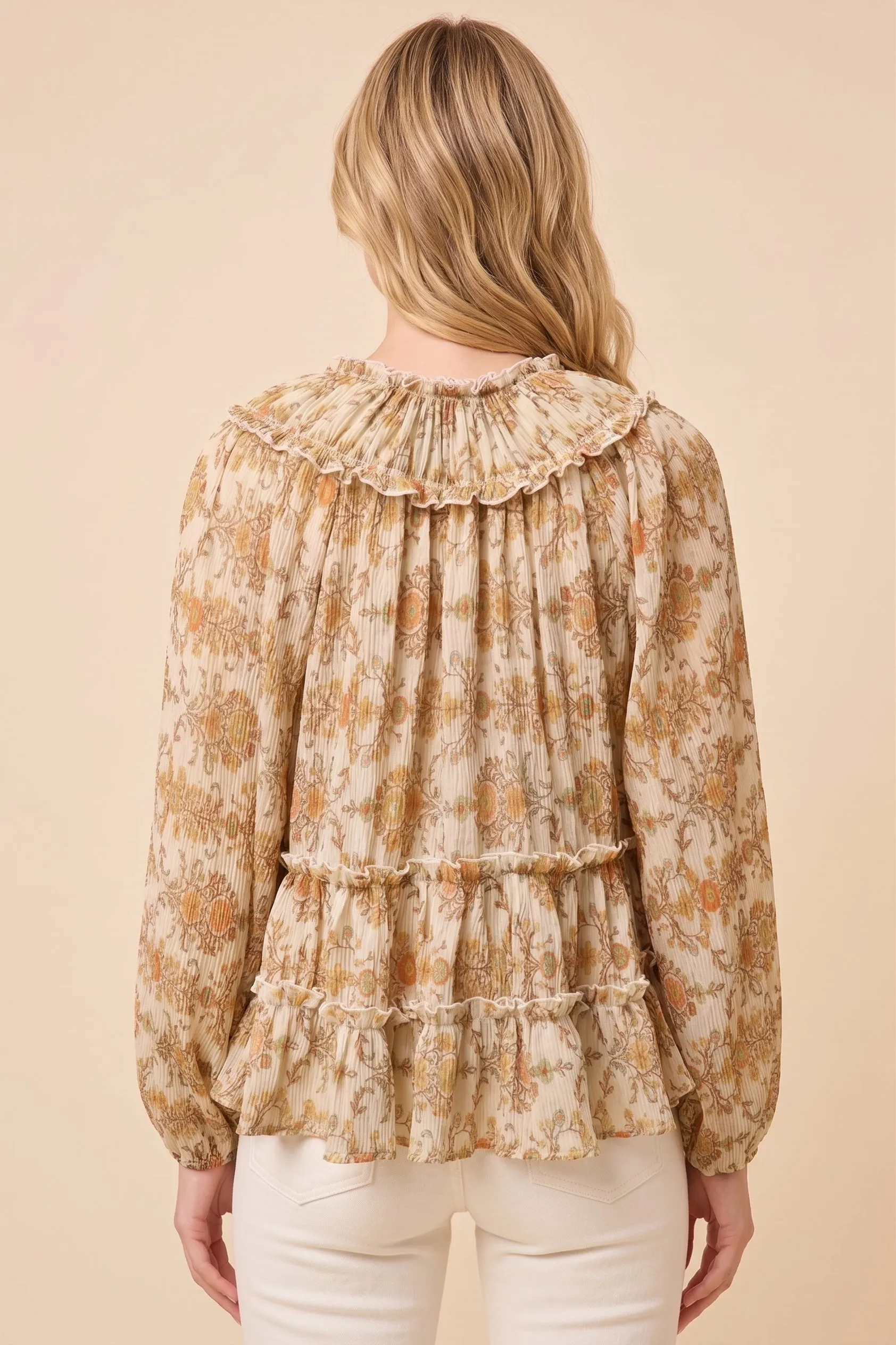 Womens Textured Vintage Floral Ruffle Detail Blouse sold by Hayden product image thumbnail 2