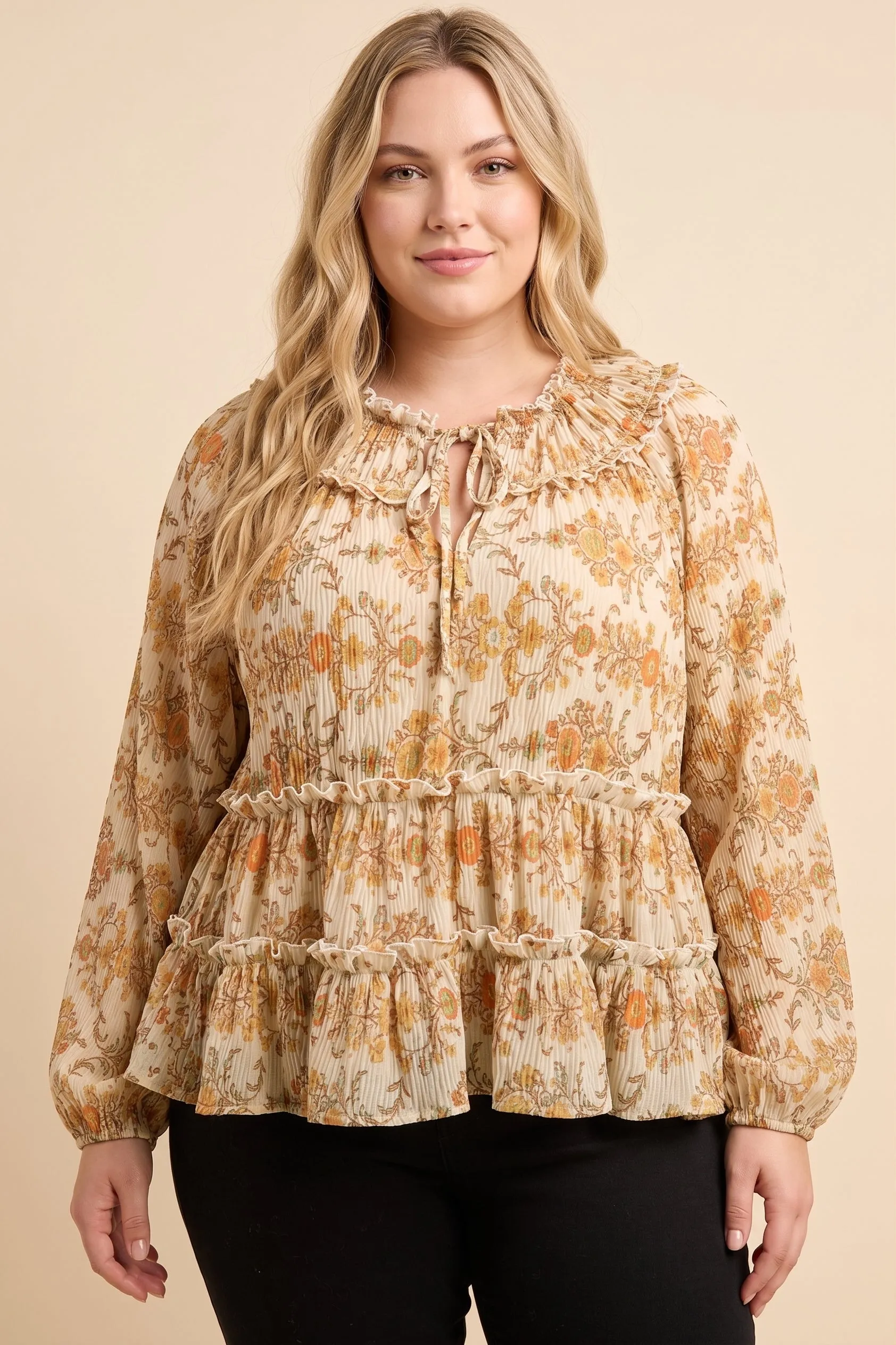 Womens Textured Vintage Floral Ruffle Detail Blouse sold by Hayden product image thumbnail 4
