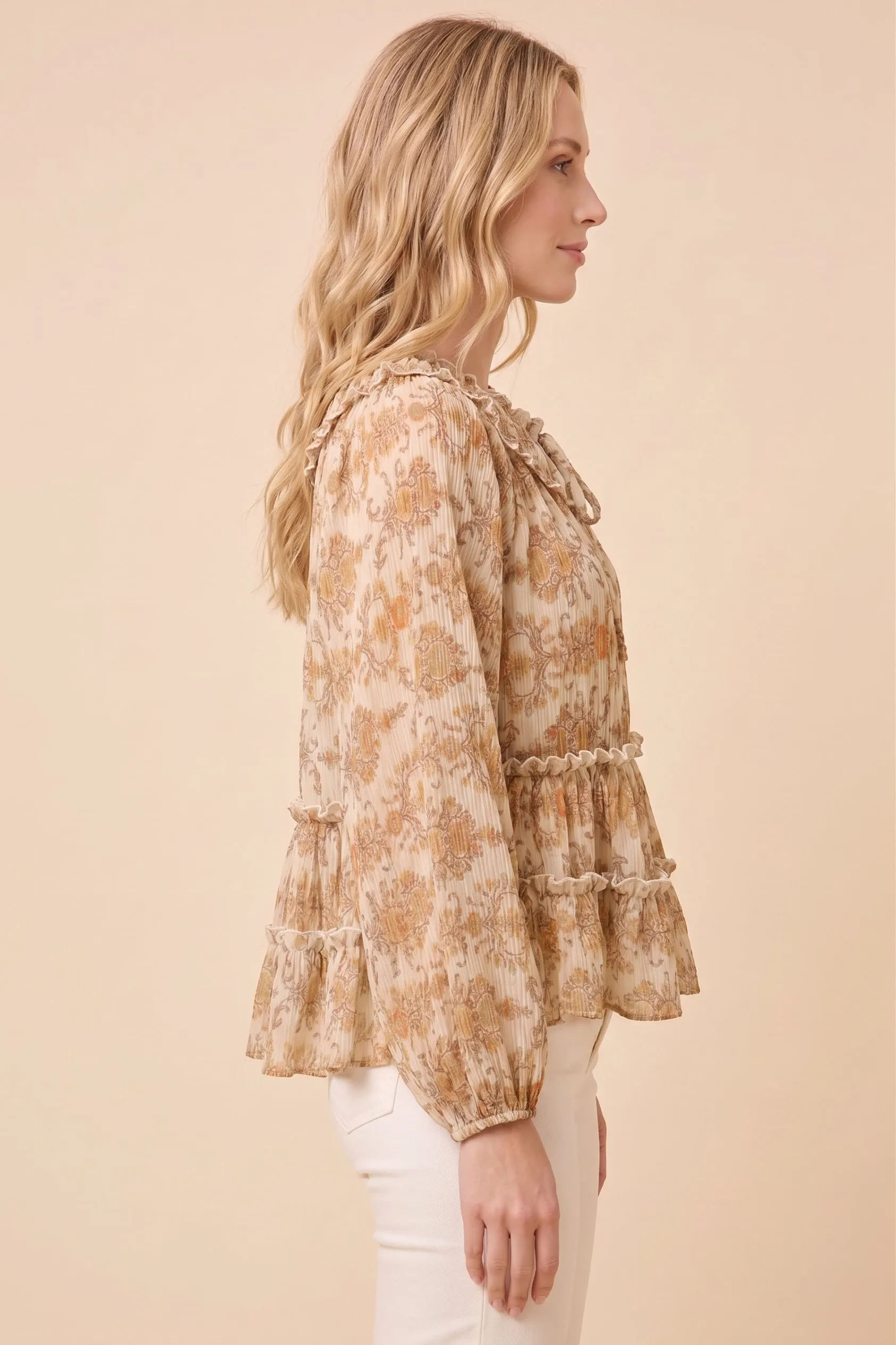 Womens Textured Vintage Floral Ruffle Detail Blouse sold by Hayden product image thumbnail 3