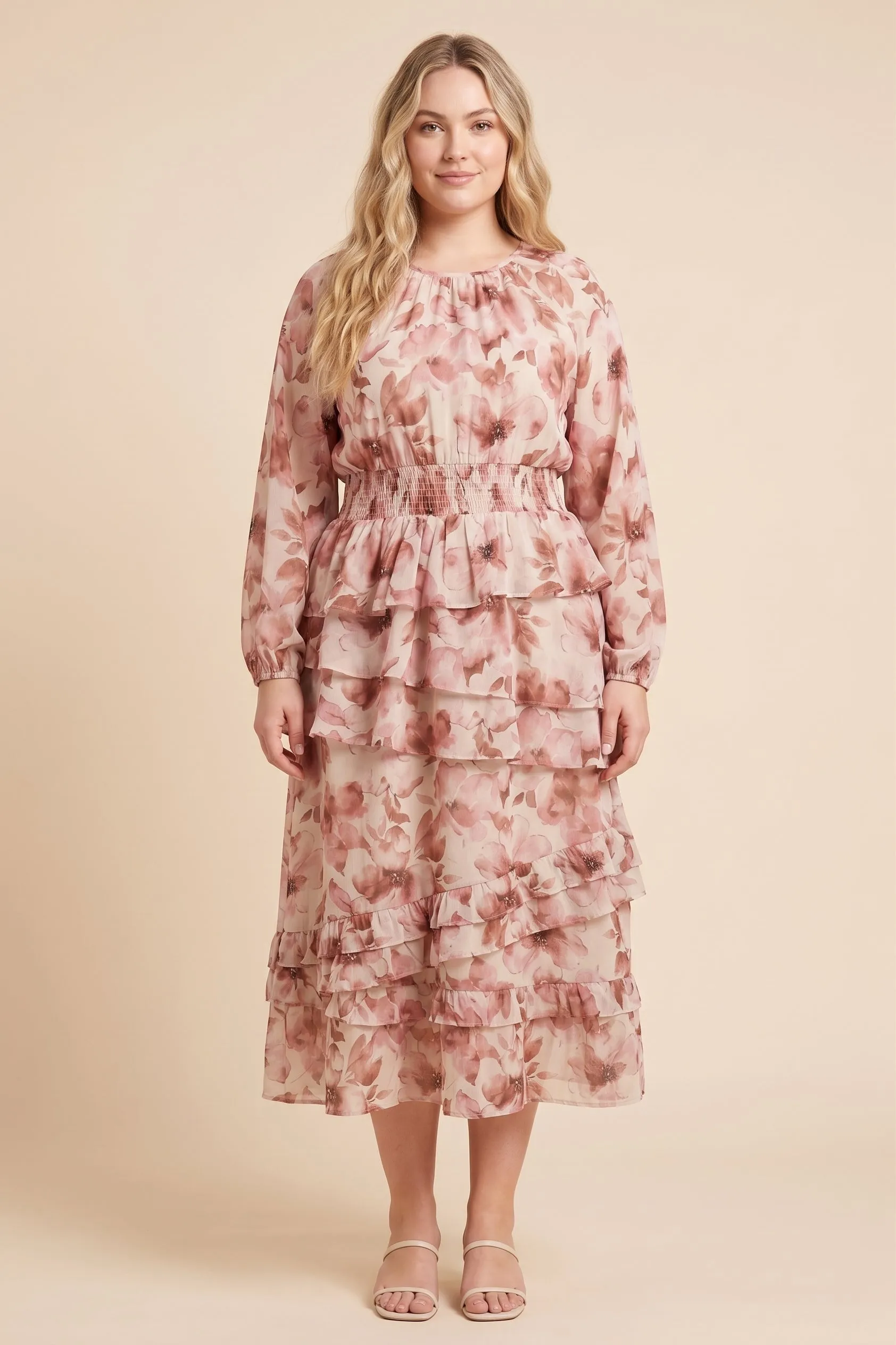 Womens Spiraling Ruffle Detailed Floral Dress sold by Hayden product image thumbnail 4