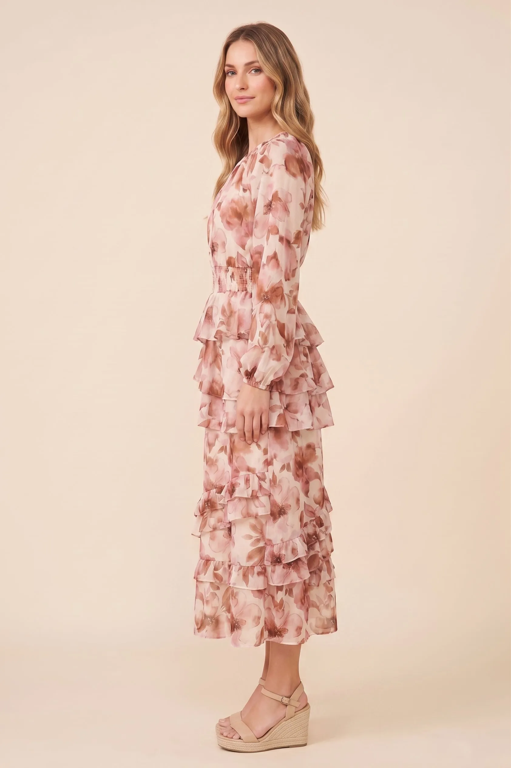 Womens Spiraling Ruffle Detailed Floral Dress sold by Hayden product image thumbnail 2
