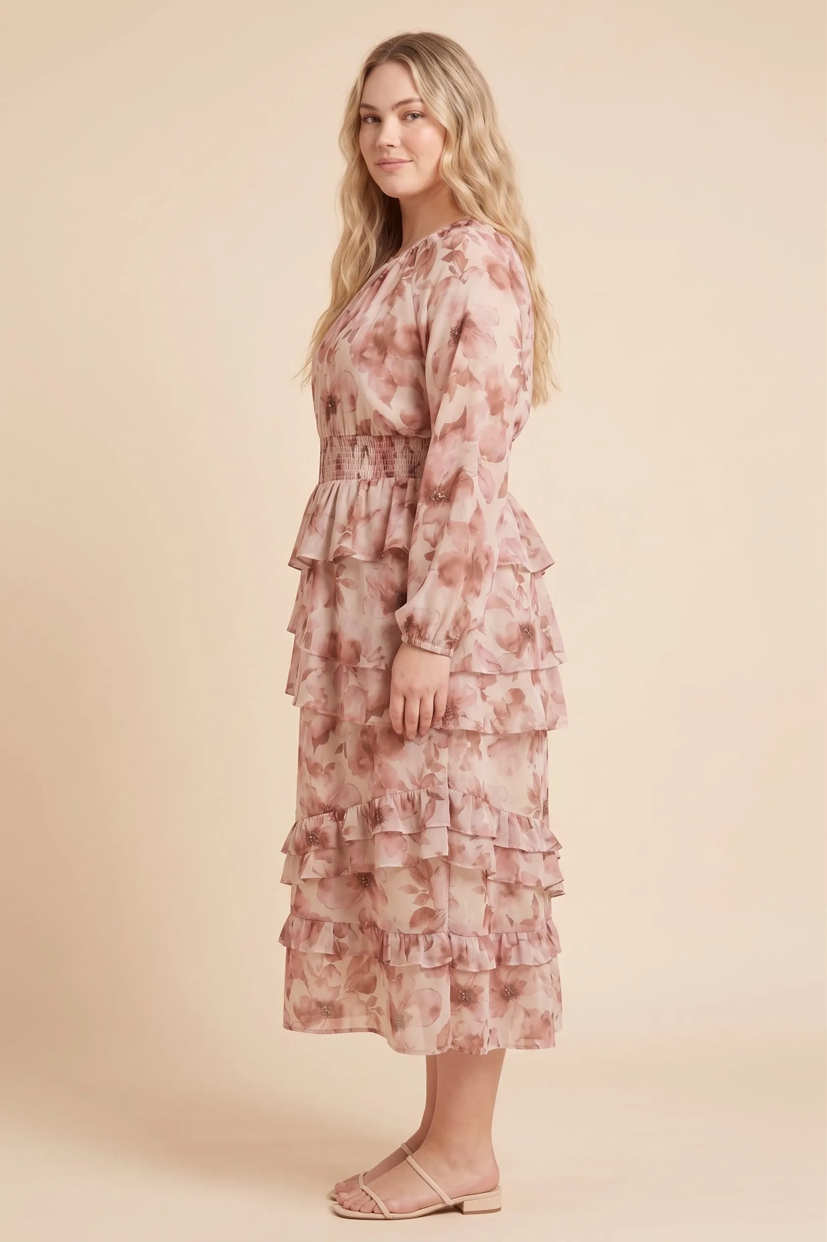 Womens Spiraling Ruffle Detailed Floral Dress sold by Hayden product image thumbnail 5