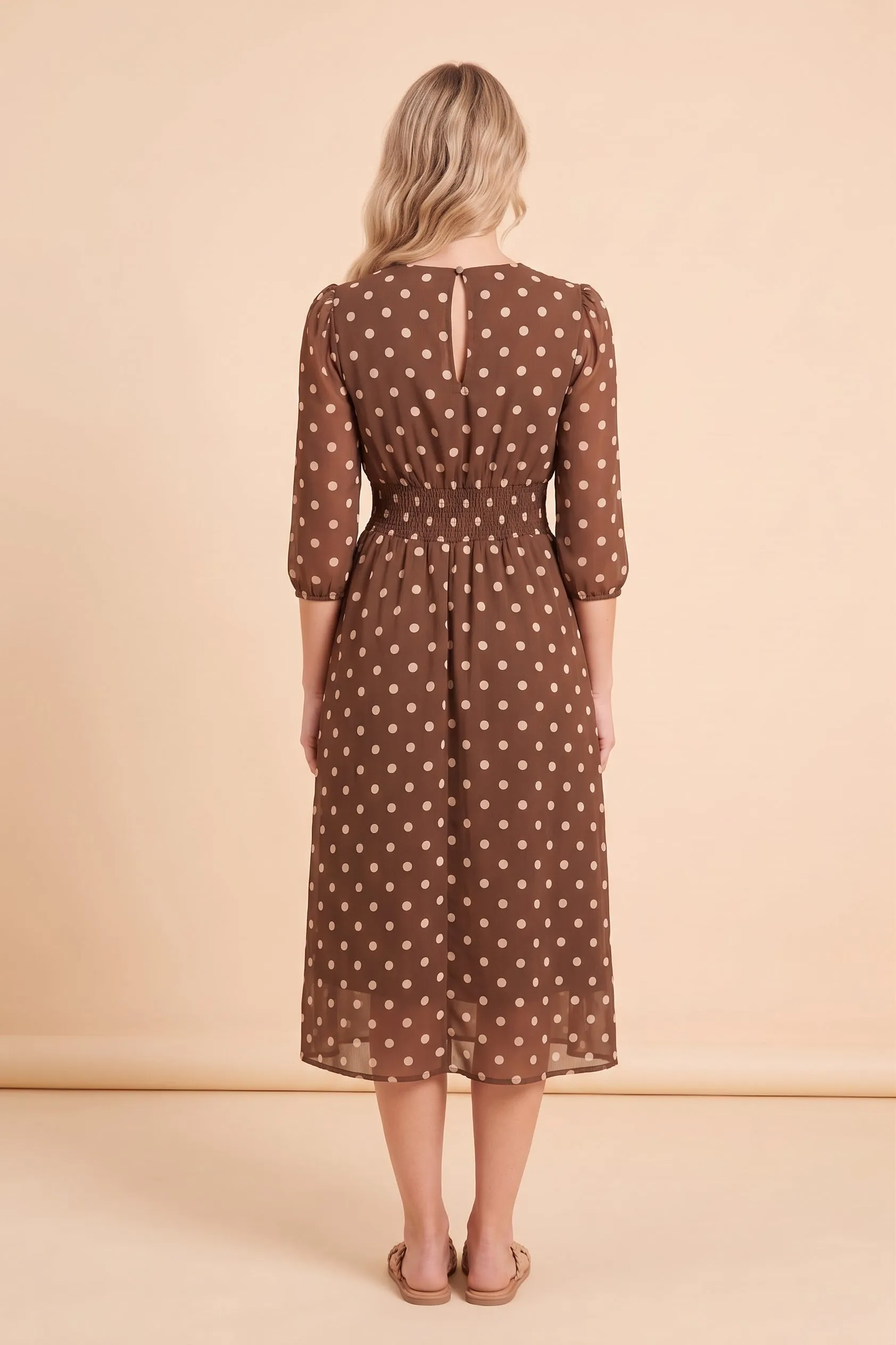 Womens Smock Waist Polka Dot Midi Dress sold by Hayden product image thumbnail 4