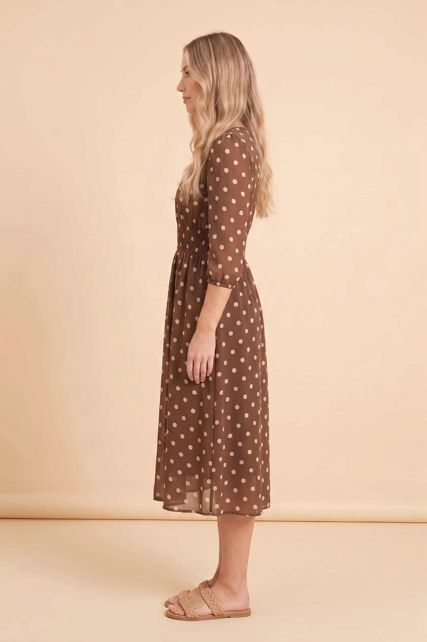 Womens Smock Waist Polka Dot Midi Dress sold by Hayden product image thumbnail 2