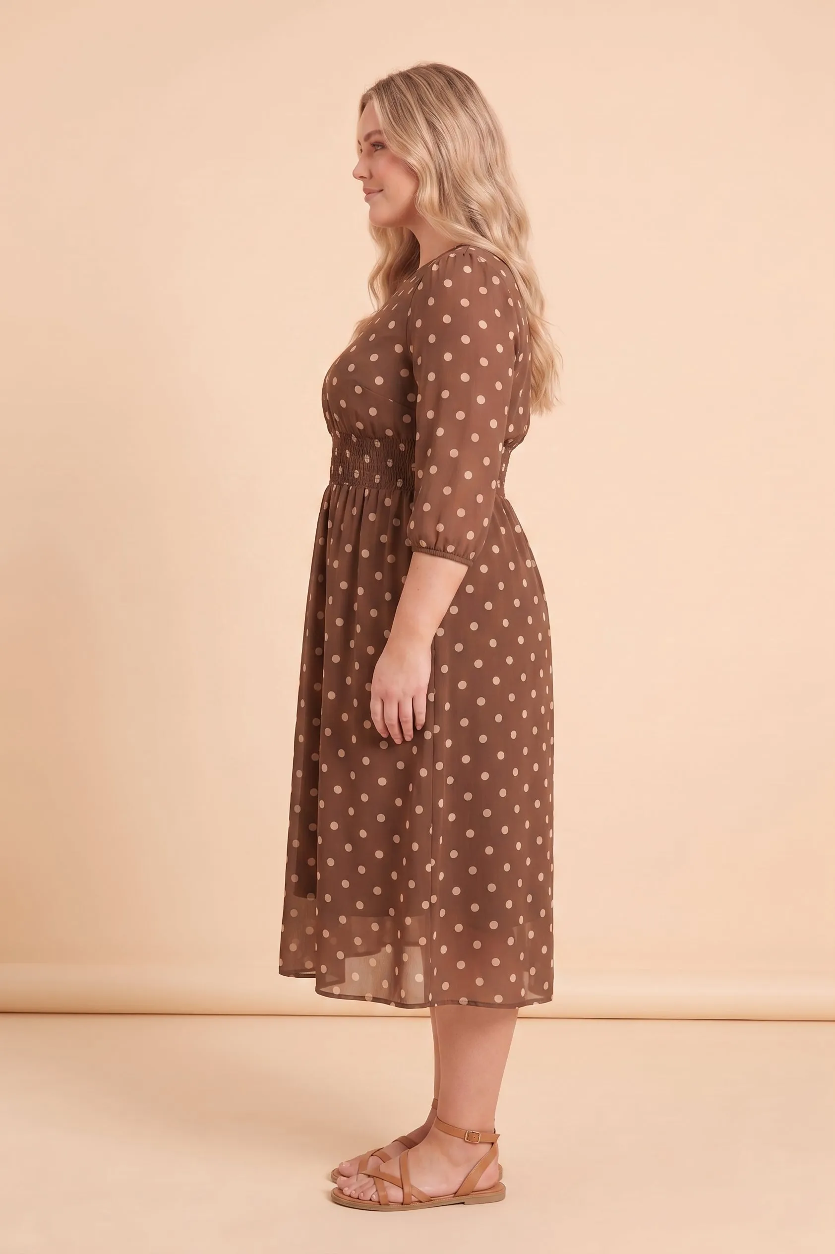 Womens Smock Waist Polka Dot Midi Dress sold by Hayden product image thumbnail 5