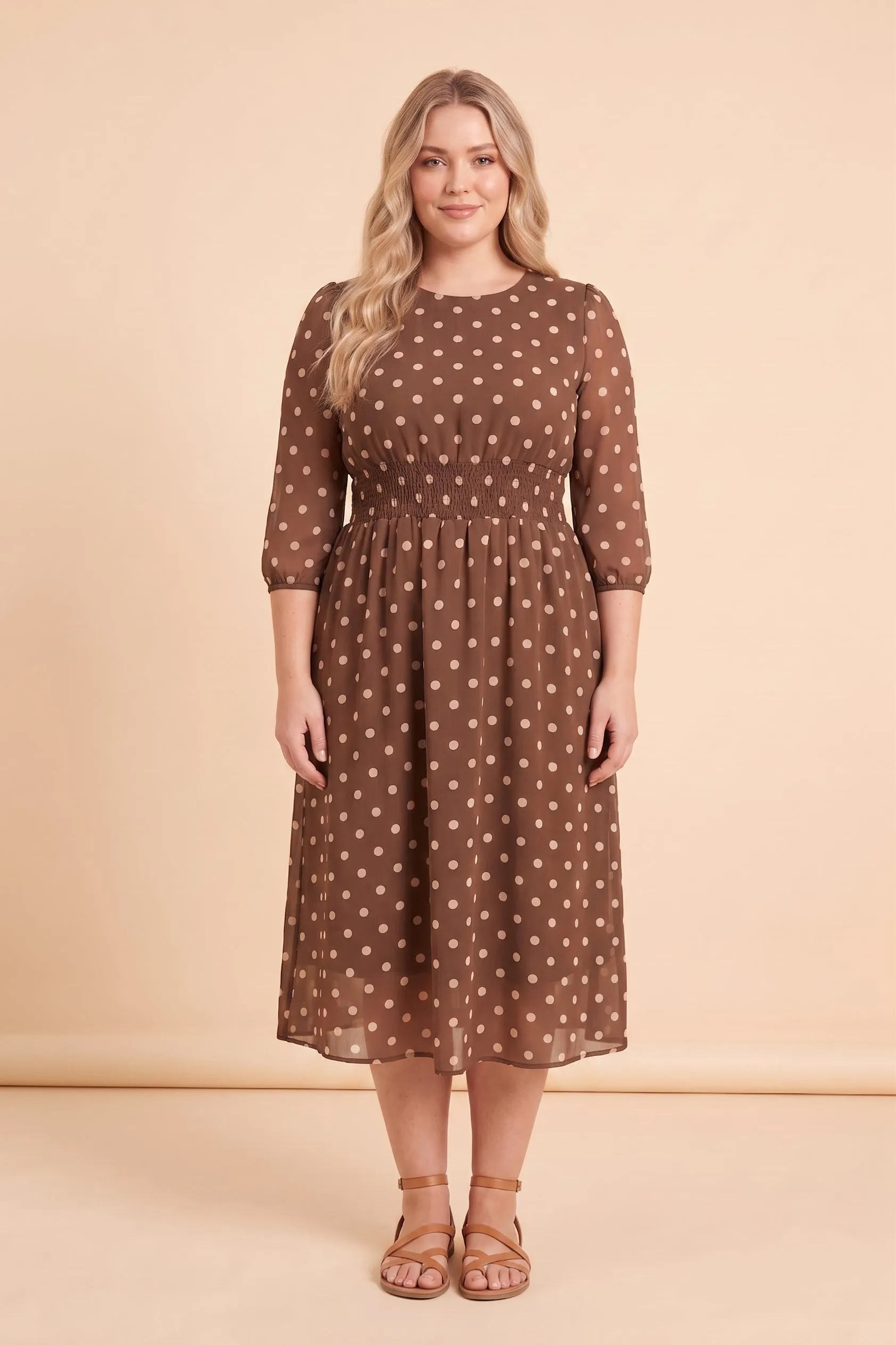Womens Smock Waist Polka Dot Midi Dress sold by Hayden product image thumbnail 3