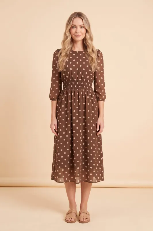 Womens Smock Waist Polka Dot Midi Dress made by Hayden