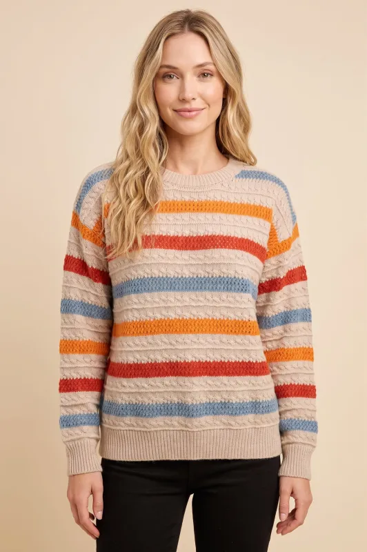 Womens Textured Multi-color Stripe Sweater made by Hayden