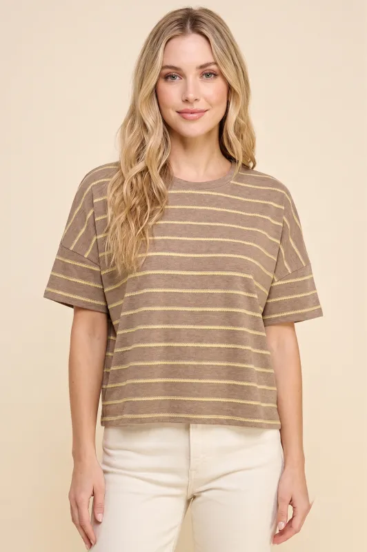 Womens Seam Detailed Drop Shoulder Textured Stripe Knit Top made by Hayden