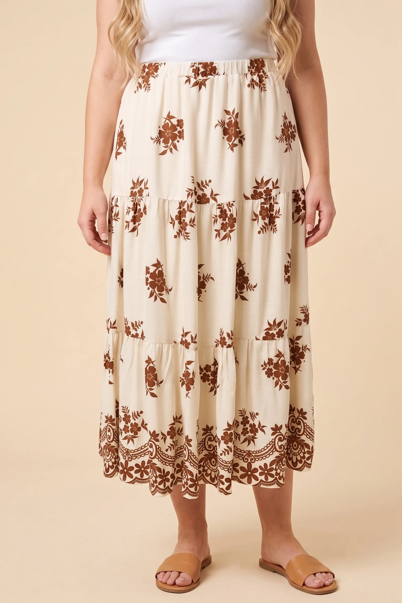 Womens Bordered Block Print Tiered Skirt sold by Hayden product image thumbnail 4