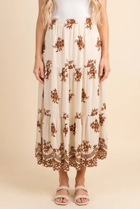 Womens Bordered Block Print Tiered Skirt made by Hayden