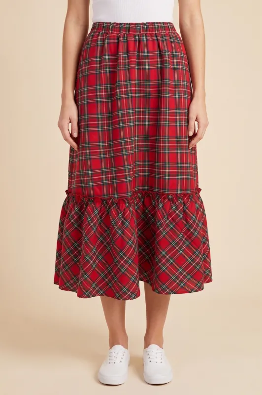 Womens Ruffle Tiered Plaid Midi Skirt made by Hayden