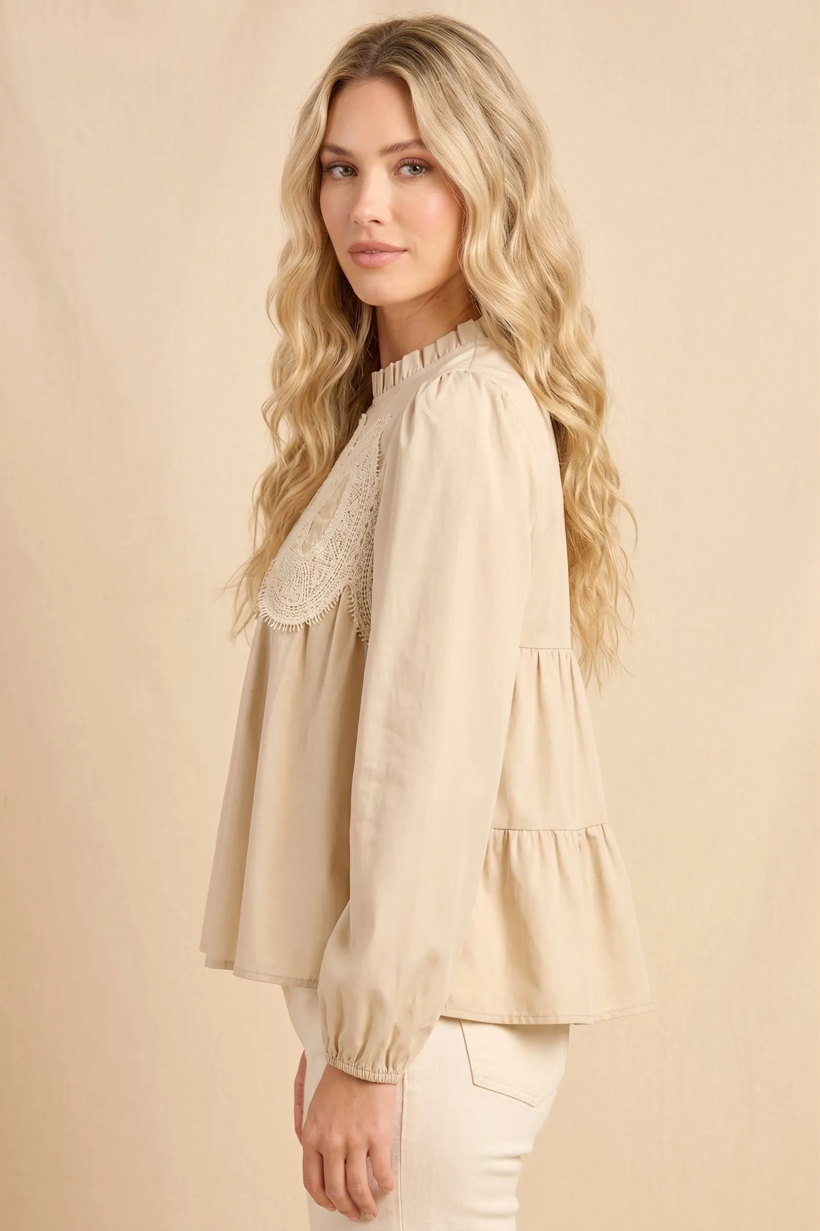 Womens Crochet Trimmed Ruffle Neck Top sold by Hayden product image thumbnail 2