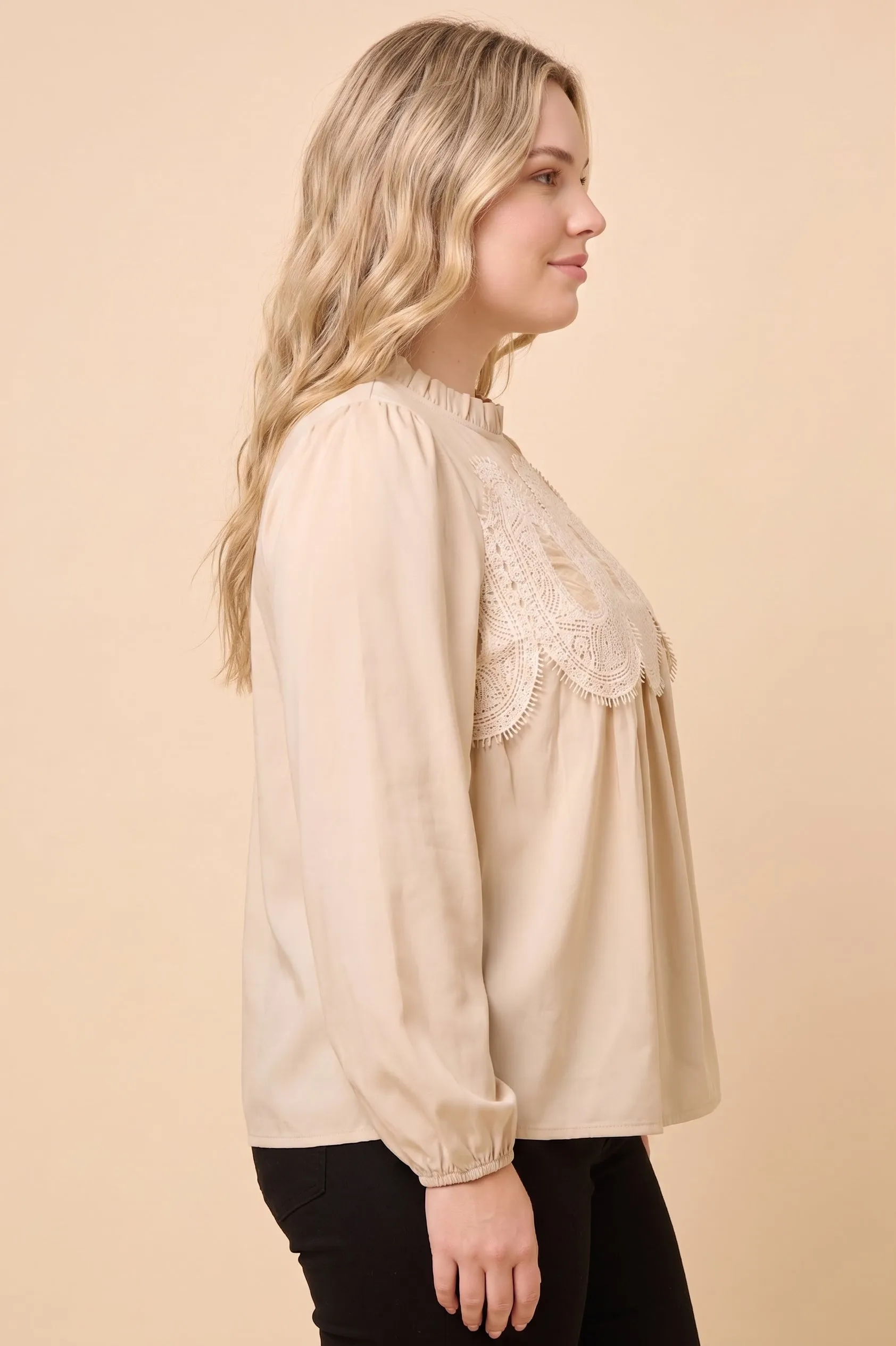 Womens Crochet Trimmed Ruffle Neck Top sold by Hayden product image thumbnail 5