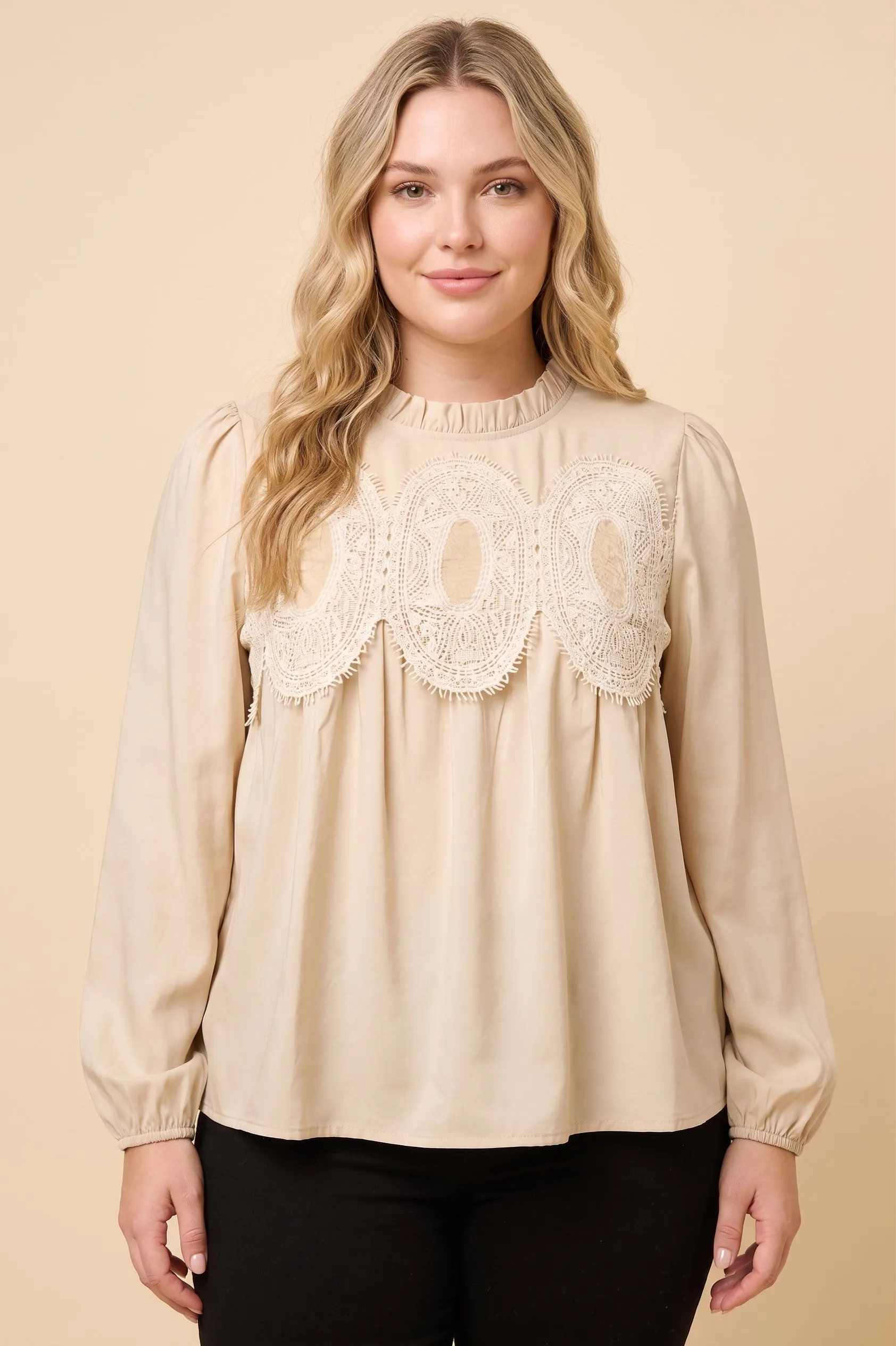 Womens Crochet Trimmed Ruffle Neck Top sold by Hayden product image thumbnail 4
