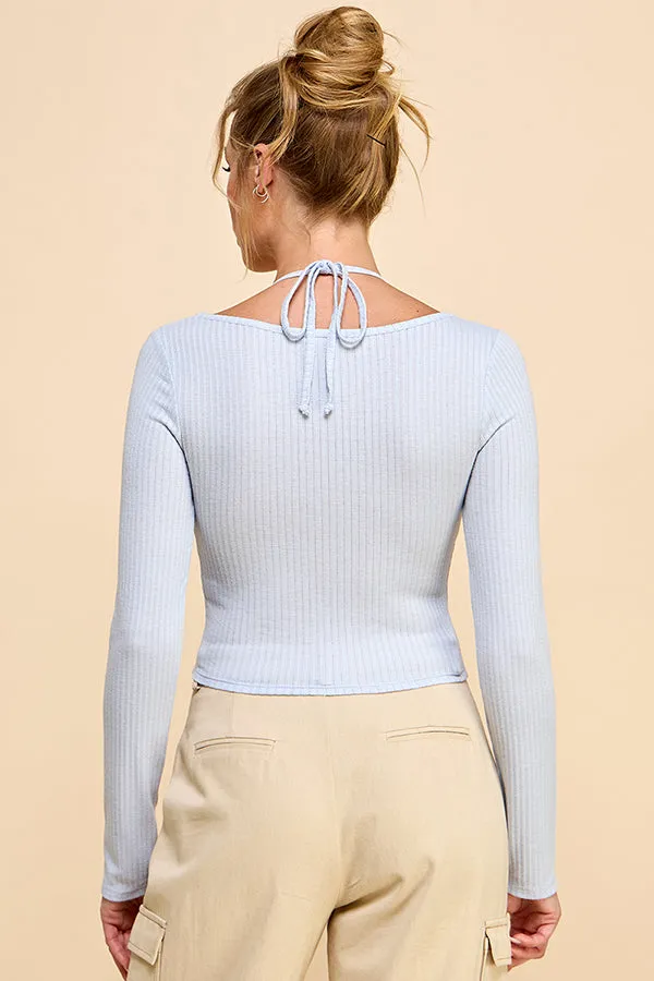 BOW TIE HALTER NECK LONG SLEEVE TOP sold by Heart & Hips product image thumbnail 5