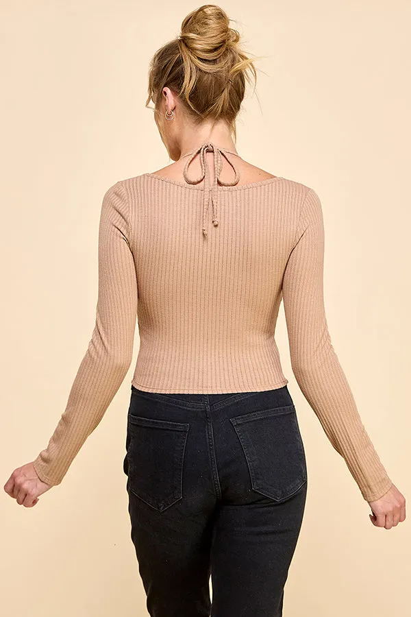 BOW TIE HALTER NECK LONG SLEEVE TOP sold by Heart & Hips product image thumbnail 3