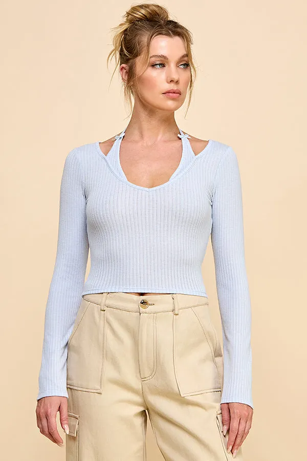 BOW TIE HALTER NECK LONG SLEEVE TOP sold by Heart & Hips product image thumbnail 4