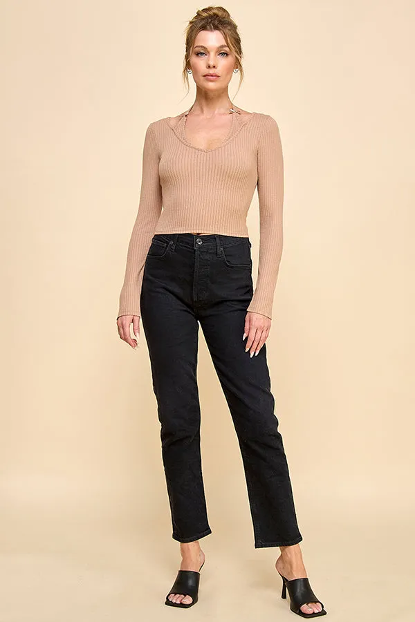 BOW TIE HALTER NECK LONG SLEEVE TOP sold by Heart & Hips