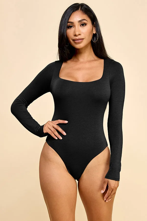SQUARE NECK DOUBLED LAYERED LONG SLEEVE BODYSUIT sold by Heart & Hips