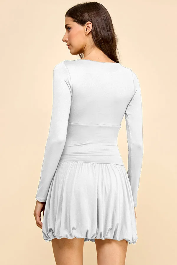 DOUBLE LAYER BALLOON LONG SLEEVE MINI DRESS sold by Heart & Hips product image thumbnail 3