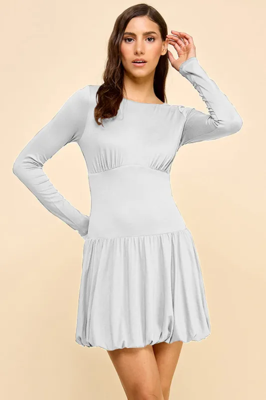 DOUBLE LAYER BALLOON LONG SLEEVE MINI DRESS sold by Heart & Hips