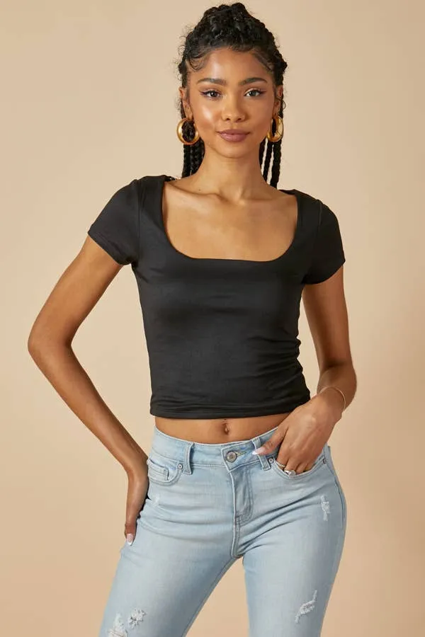 SQUARE NECK DOUBLED LAYERED CROP TEE sold by Heart & Hips
