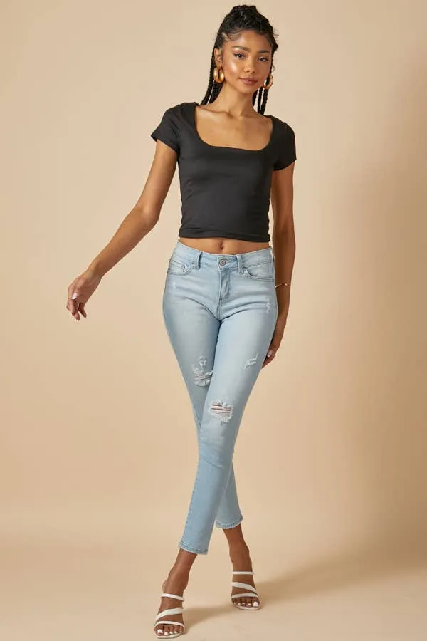 SQUARE NECK DOUBLED LAYERED CROP TEE sold by Heart & Hips product image thumbnail 3