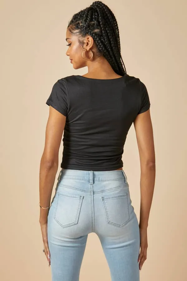 SQUARE NECK DOUBLED LAYERED CROP TEE sold by Heart & Hips product image thumbnail 5