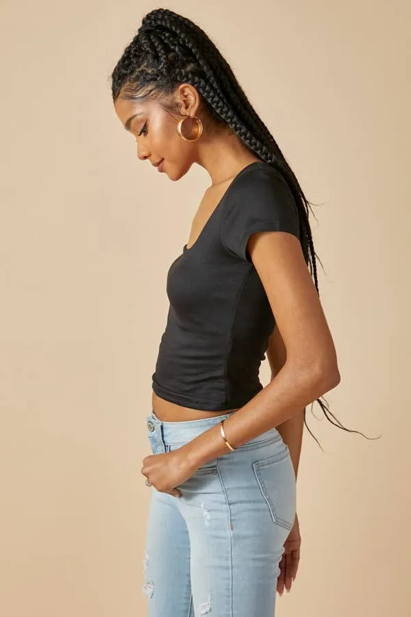 SQUARE NECK DOUBLED LAYERED CROP TEE sold by Heart & Hips product image thumbnail 4